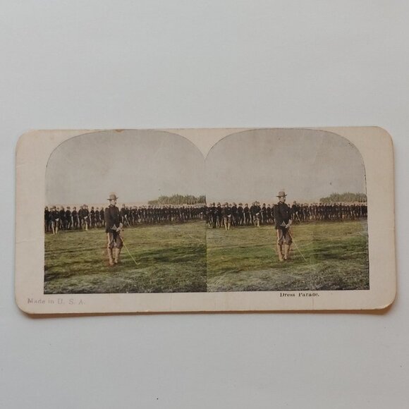 Antique Stereograph Card "Dress Parade" Historical Military Collectible - Picture 1 of 3